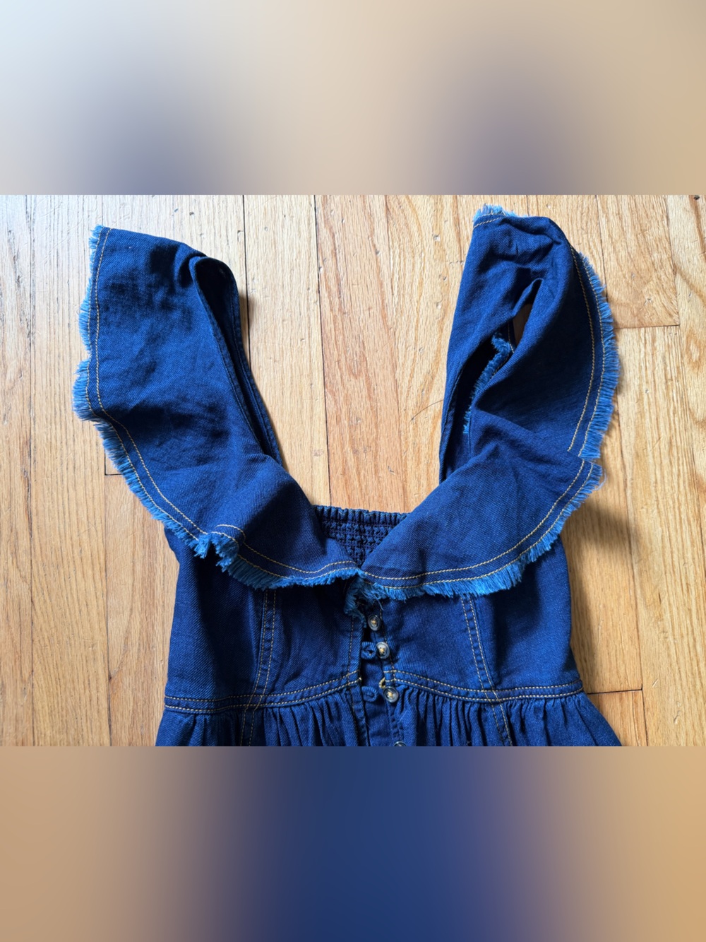 Pilcro Dark Blue Denim Button-Front Tiered Sundress - Picture 4 of 6
